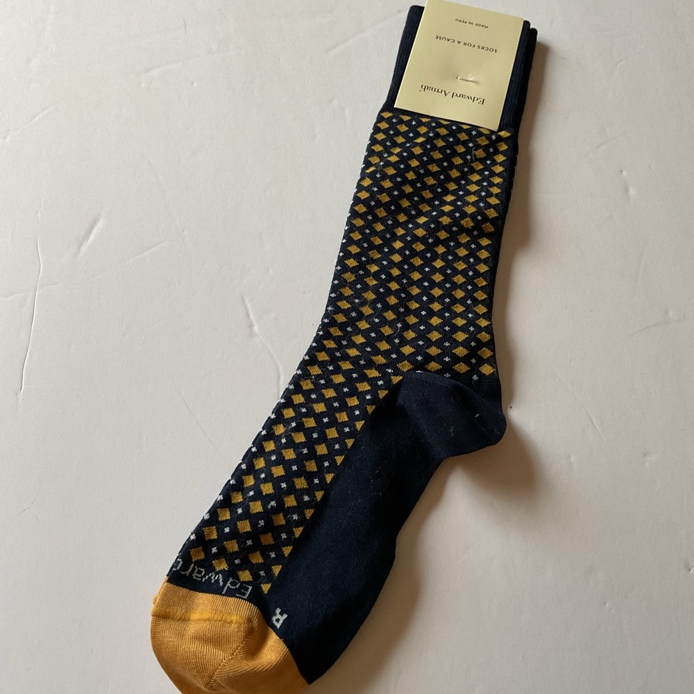 EDWARD ARMAH EH007 MENS NEAT TALL COTTON DRESS SOCKS NAVY/GOLD OS NWT